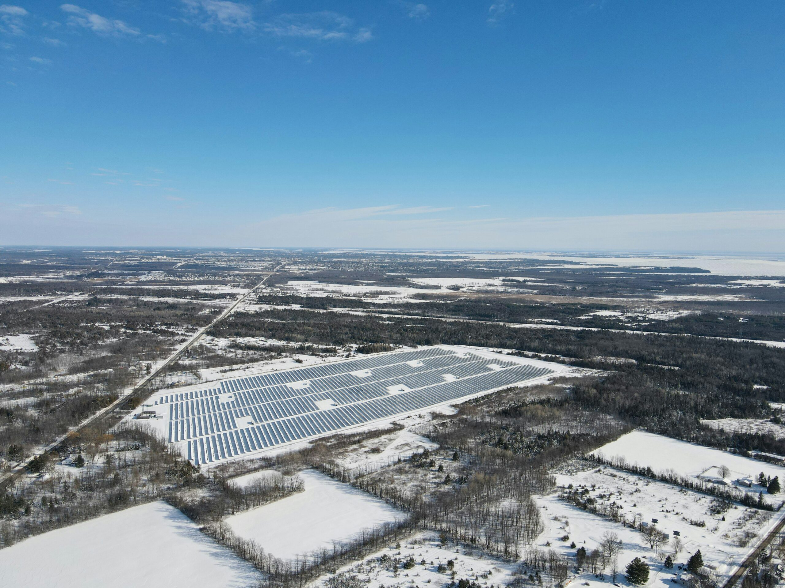 Solar Farm covered with snow showing challenging terrain.